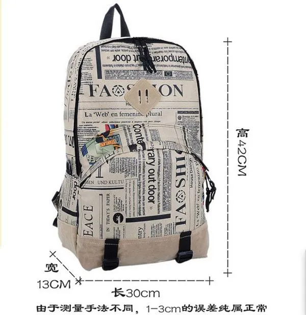 Yeni moda vintage moda kızlar Stuntents tuval backpack gazete haritası bayrağı tasarımı baskılı okul çantası unisex omuz çantası dışarısı1852270