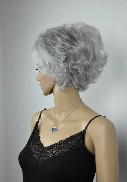 En gros livraison gratuite FIXSF256 fantaisie argent gris perruques courtes pour les femmes perruque de cheveux