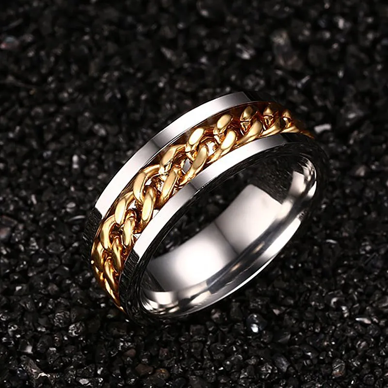 316L Stainless Steel IP Gold Plated High Polished Men Fashion Rings Silver/Gold 8mm Size 6-15