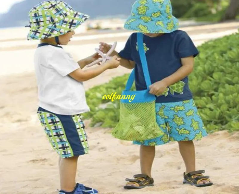 100 stks / partij klein formaat vogue mesh draagtas kleding speelgoed draagt ​​alle zand weg strand tas baby speelgoed verzameling tas