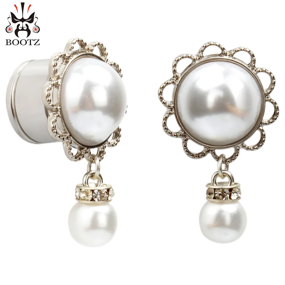 Kubooz ze stali nierdzewnej Pearl Pearl Ear Wtyczki do uszu Tunele nadwozia piercing biżuteria kolczyki nosze nosze ekspandery hurtowe 6-16 mm 36pcs