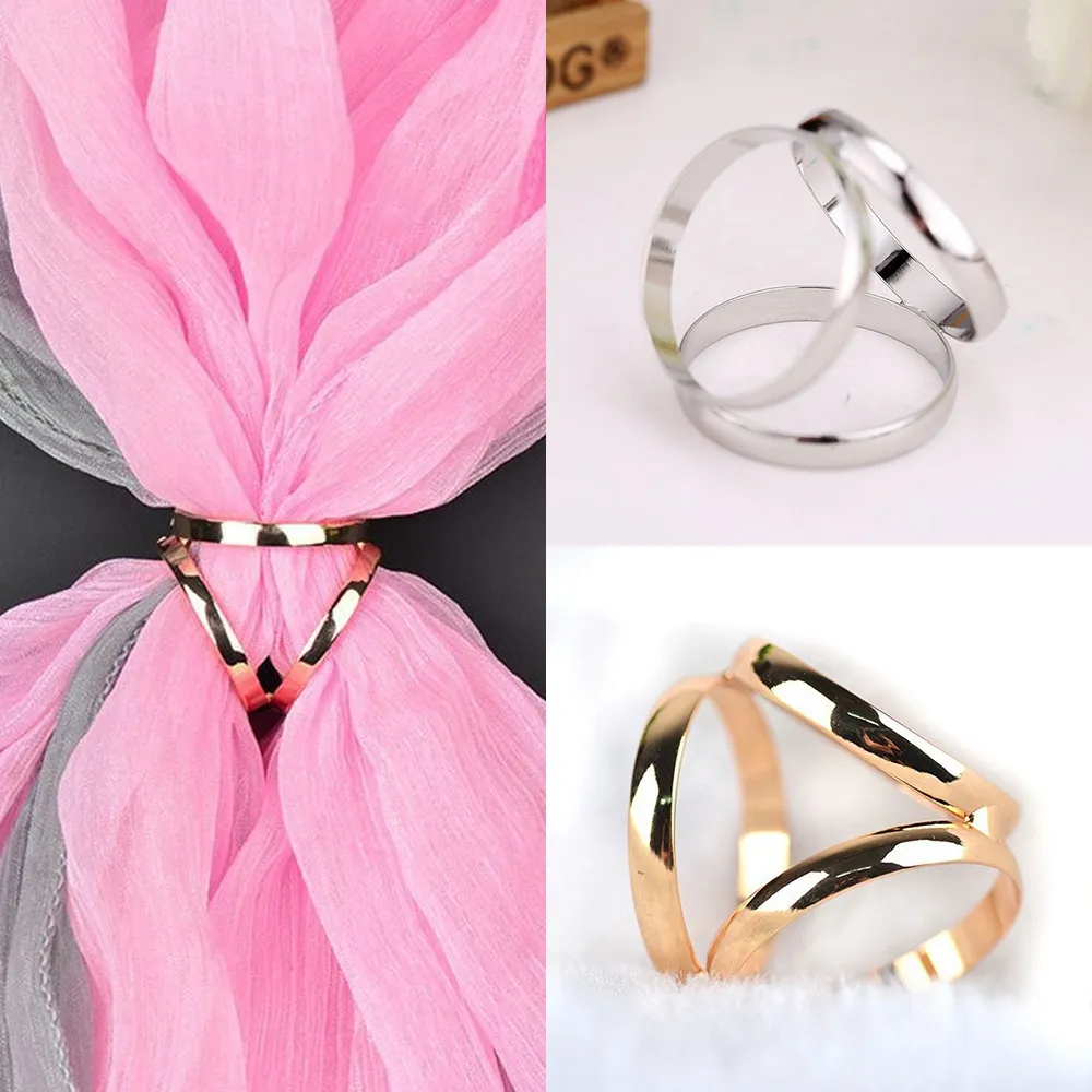 Simple Style Silk Scarf Buckle Shawl Ring Clip Women Girls