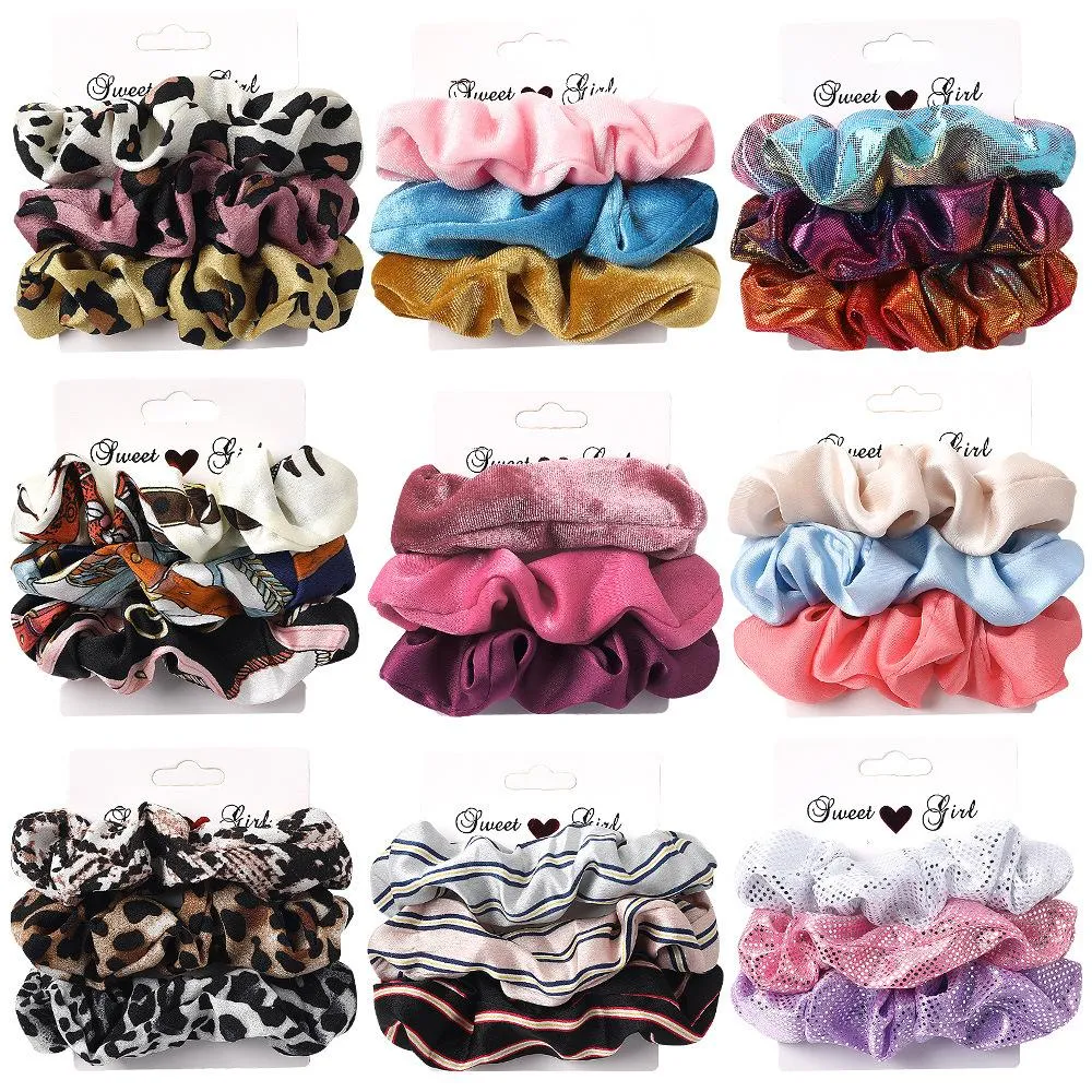 23 Styl 3 sztuk / zestaw Dziewczyny Ponytail Holder Scrunchies Velvet Elastyczne Zespoły Włosów Scrunchy Leopard Hair Krawaty Ropes Scrunchie Dla Dziewczyn