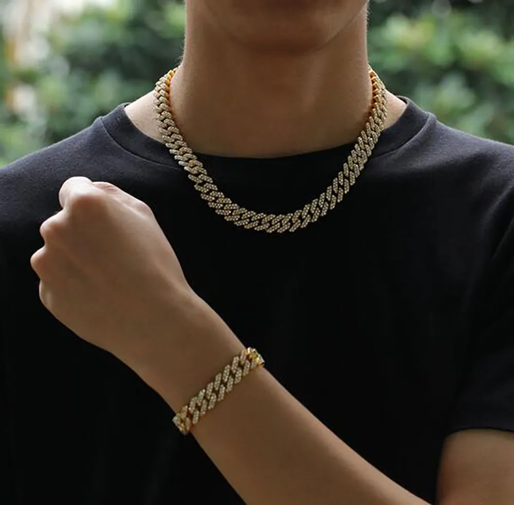 2019 Mens 12mm Fully Iced Out Cuban Link Chain with Clasp Locked Bling Chain Necklace 7inch/8inch/16inch/18inch/20inch/22inch/24inch