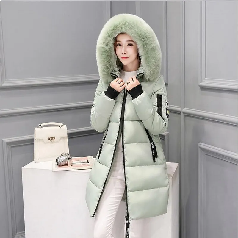 Mode manteau à capuche chaud grand col de fourrure vers le bas manteau de Camouflage femme vestes d'hiver femmes longue plus épaisse veste rembourrée Parka275l