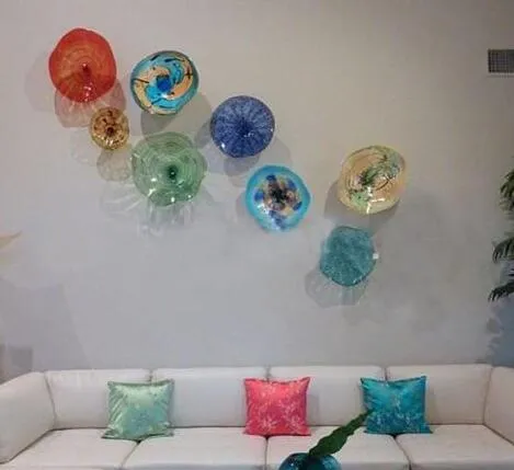 Modern Tiffany Renkli Cam Tabaklar Asma Wall Art Ev Dekorasyon Hindistan Avrupa Tarzı Murano Çiçek Cam Tabaklar Duvar Sanatı