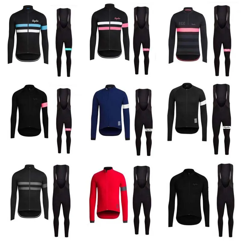 Maglie ciclismo uomo Rapha Set maniche lunghe autunno Bike Wear Comodo traspirante New Racing Suit pantaloni con bretelle set Y20112103