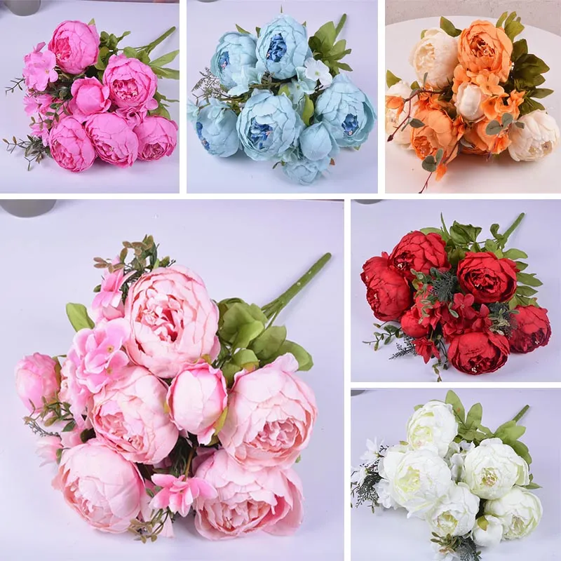 2 Bouquet Di Rose Finte Rosa - Fiori Artificiali In Seta E Plastica, 33 Cm