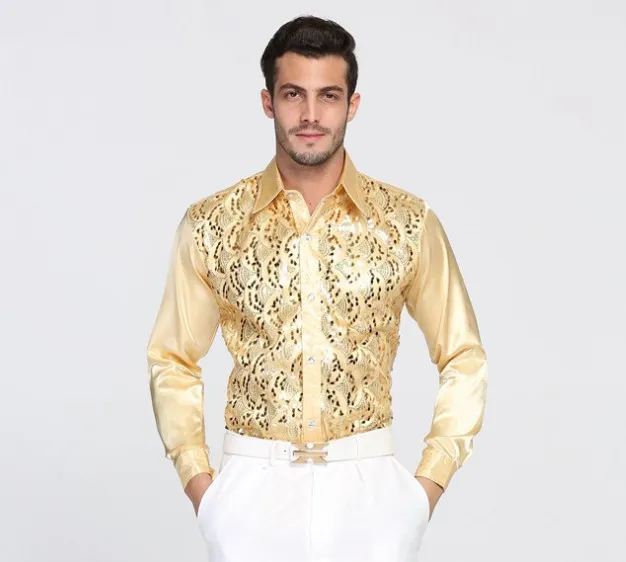 High Quality Man Shirt Sequin Performance ball host Cotton Groom Long Sleeve Shirts Accessories 03