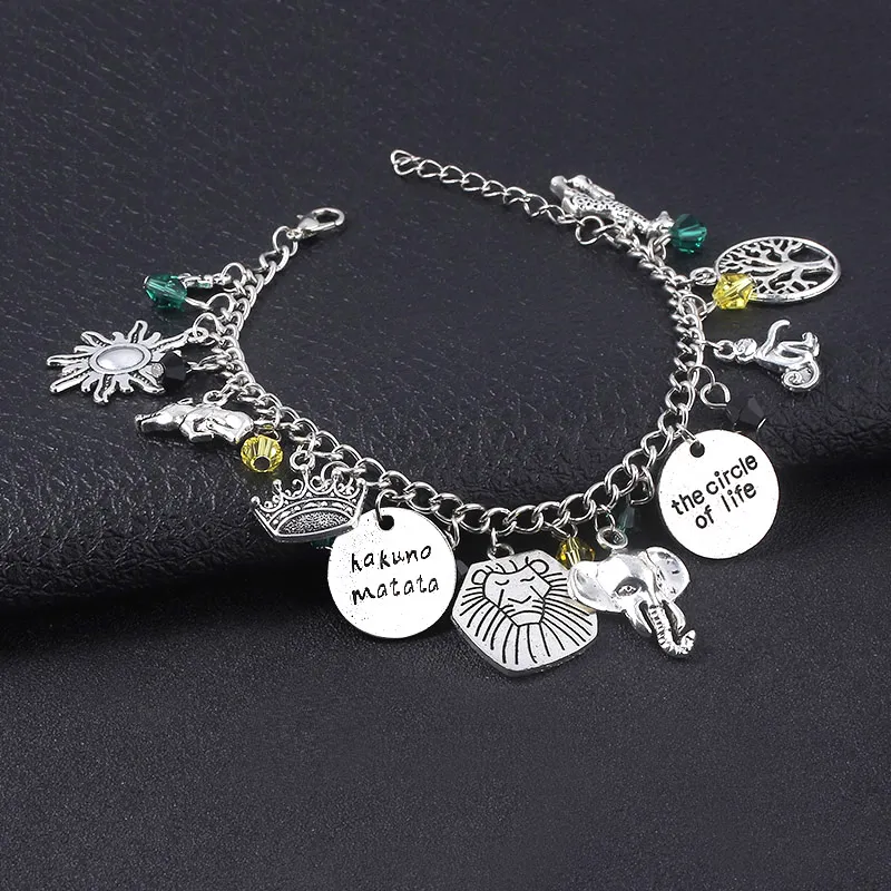 Charme Pulseiras Anime O Rei Leão Pulseira Simba Árvore da Vida Elefante Pingente Bangles Para Mulheres Meninas Moda Jóias Presente1230p