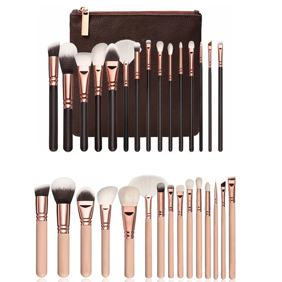 Ensemble De pinceaux De maquillage avec manche en bois, fond De teint en poudre professionnel, fard à paupières, sourcils, cils, Kits avec sac Juego De Brochas De Maquillaje Con De Madera