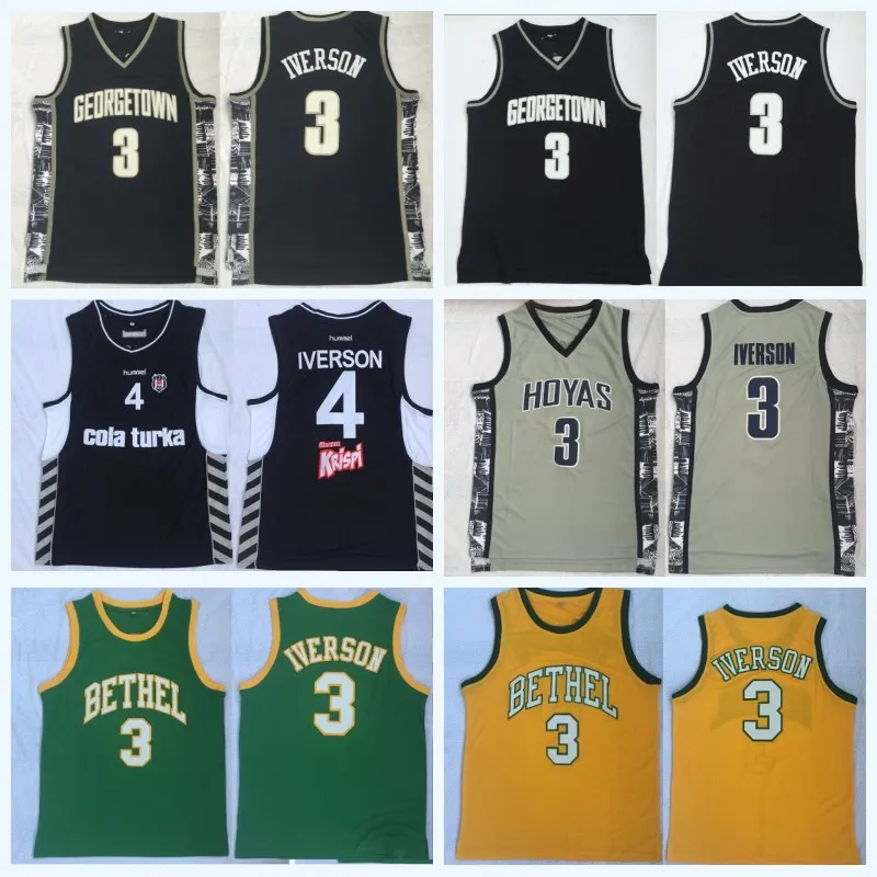 Maglia Georgetown Hoyas Allen 3 Iverson NCAA College Maglia da basket High School 4 Maglia Allen Iverson cucita Nome e numero con doppia cucitura