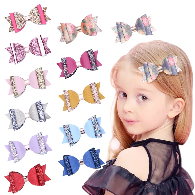 Revente 100 PCS Belle Arc Cheveux Glitter Feutre Grande Taille 10.5 cm Épingles À Cheveux Mignon PU En Cuir Épingle À Cheveux Modish Filles Pince À Cheveux Nouveau Chapeaux