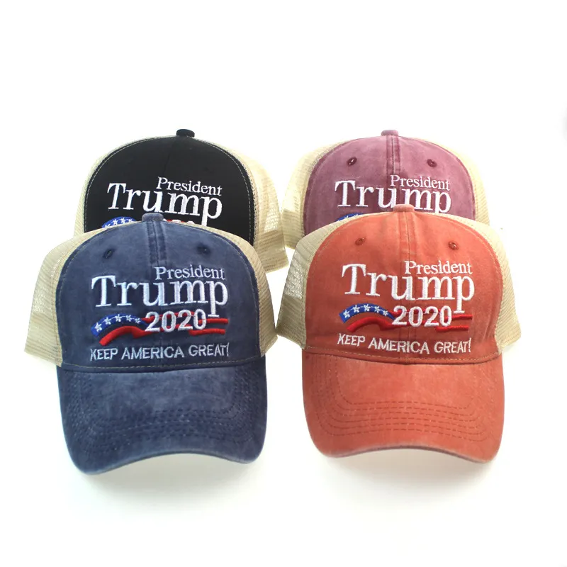 Venda quente Donald Trump 2020 Baseball Cap Patchwork lavadas ao ar livre fazem chapéu América Great Again Republicano Presidente da malha boné desportivo