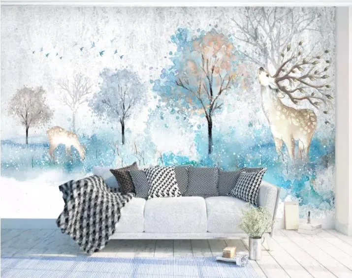 Modern minimalist hand painted watercolor Murals Wallpaper 3D TV Background Large Wall Painting wallpapers for Living Room Mural wall Paper