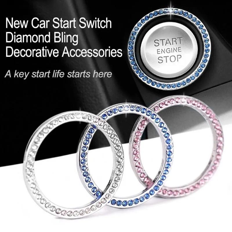 Auto Interieur Decor Crystal Rhinestone Cars Bling Ring Embleem Sticker Auto Accessoires Start Motorschakelaar Knop Sleutel Knoppen Diamond Circle