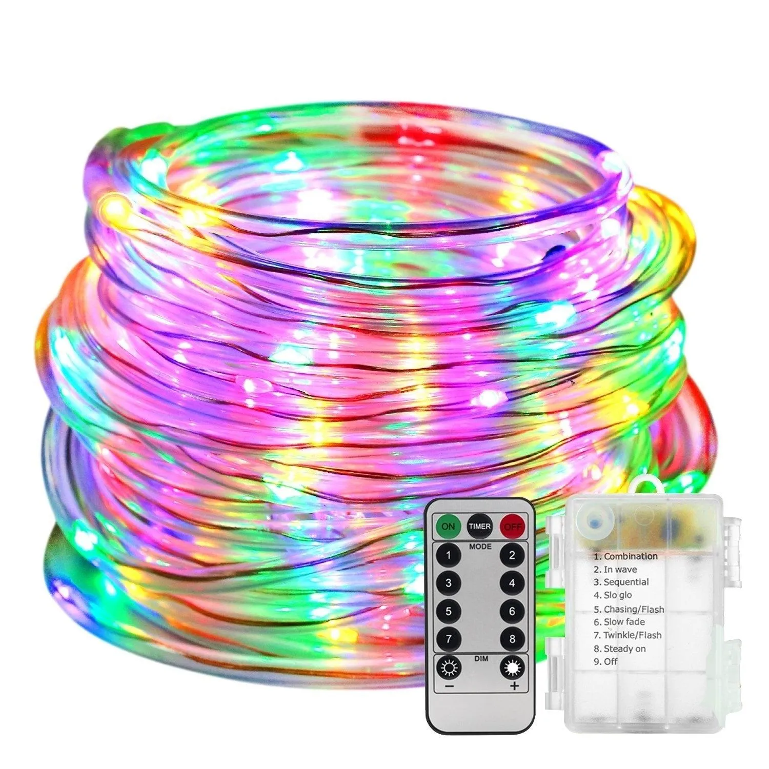 LED Rope Lights Battery Operated Waterproof 33ft String Lights with Remote Timer Firefly lights 8 Mode Dimmable Fairy For Outdoor