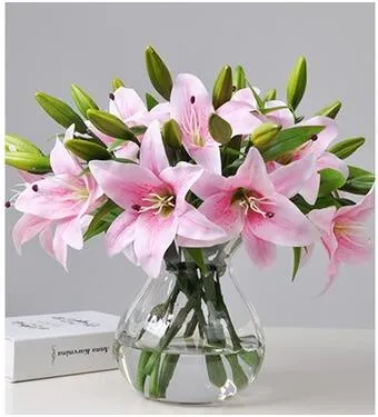 Fake Flower Bouquet Supply Simulation Lily for Lady Gift Artificial Large Lily Romantic Flower Lily Branch for Home Shop Decoration GB140