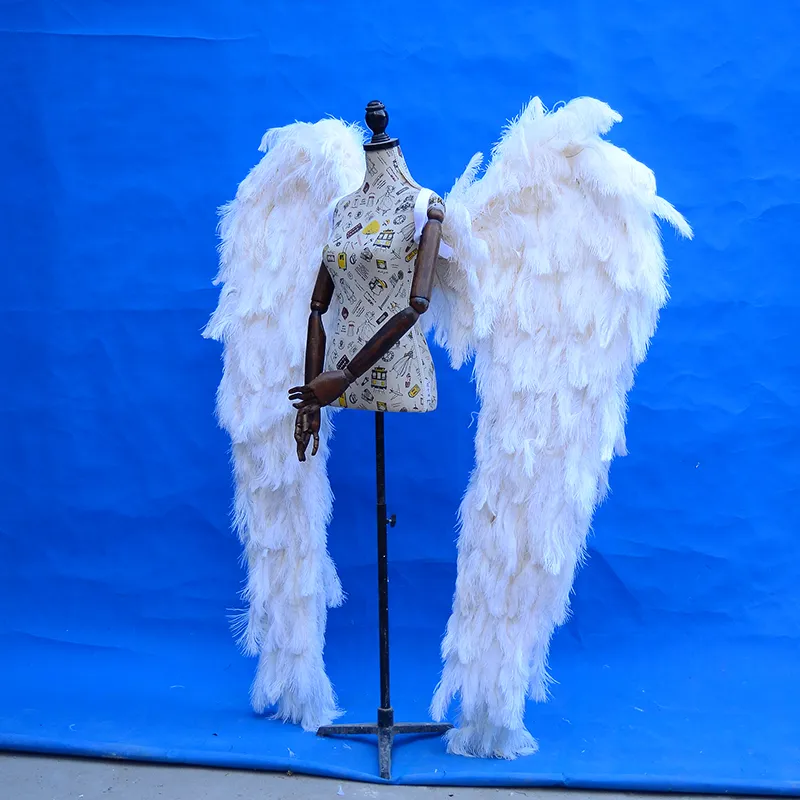 Hight 품질 고급스러운 타조 깃털 천사 날개 흰색 요정 날개 아름다운 결혼식 그랜드 이벤트 데코 소품