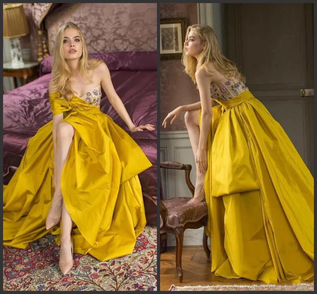 Żółte sukienki balowe długie 2020 elegancka linia paolo sebastian specjalna okazja formalna impreza noszenie wieczornych suknie242x
