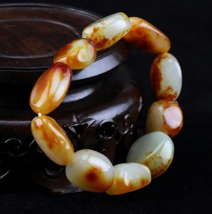 Xinjiang hetian jade frö rå sten armband jujube röd hud liten frö röd hemlig hud jade armband för män och kvinnor