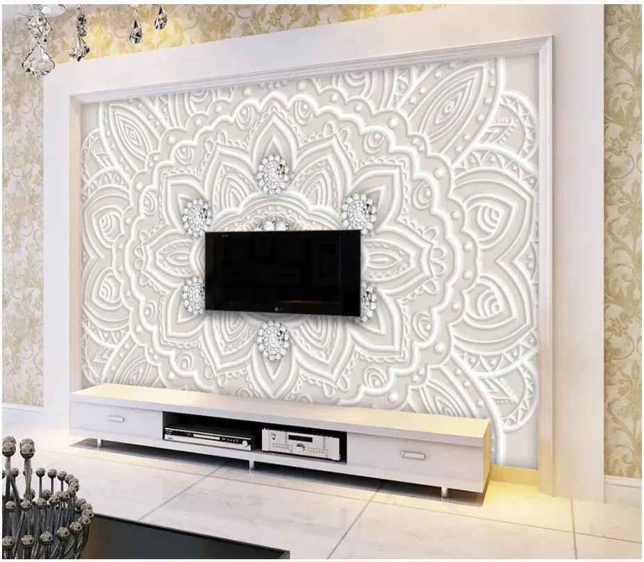 Photo 3D papier peint personnalisé 3d peintures murales papier peint européen en relief modèle bijoux art TV fond mur papel de parede