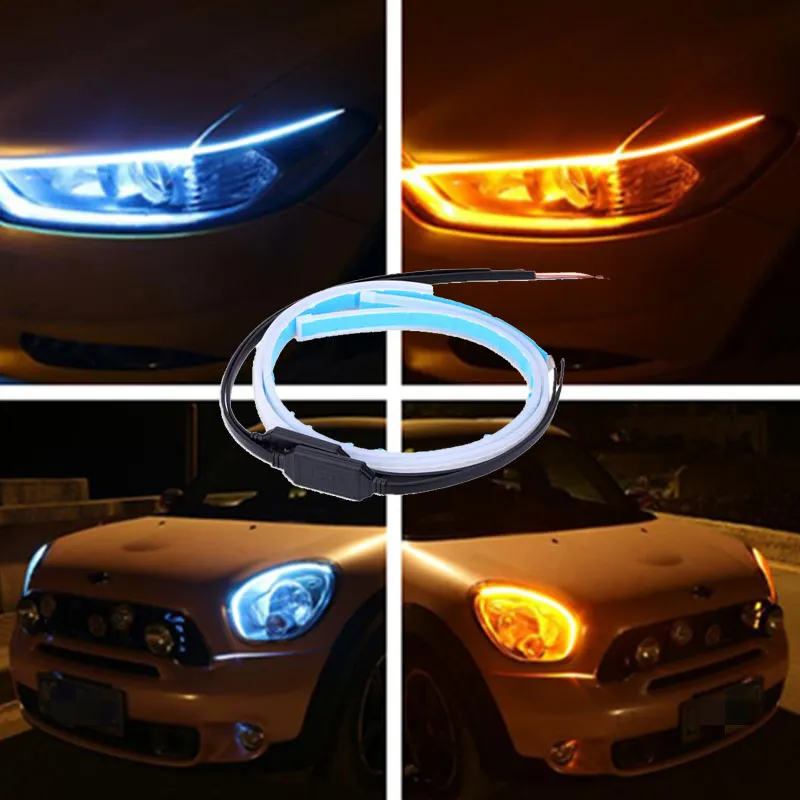 Auto Lâmpadas Para Carros DRL LED Luzes Diurnas Acessórios de Estilo de Carro Turn Turnal Guide Strip Farol Assembléia