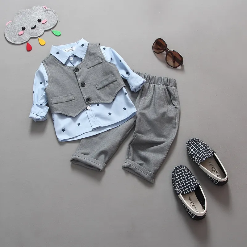 2020 Baby Designer Boys Bröllopskläder Barn Formell Suit Boy Shirt + Vest + Byxor Outfits Baby Kläder Set Barnkläder Set