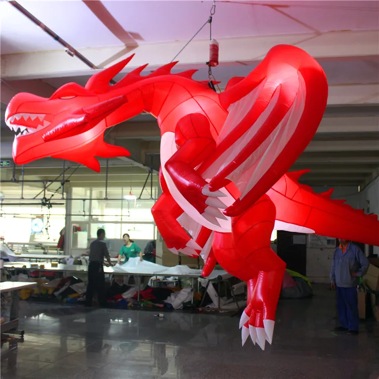 Wholesale LED Lit 4m Red Inflatable Flying Dragon With Giant Blow