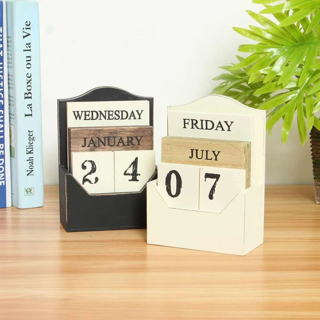 Herbruikbare vintage houten kalender desktop kalender eeuwigdurend houten blok kantoor home decor tafel diy planner retro rustiek