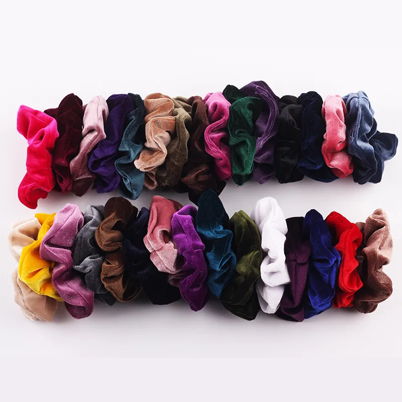 100pcs kız kadın kadife saç scrunchies kravat aksesuarları at kuyruğu tutucu çırpınan saç bantları kadife saç döngüsü pleuche şapkası