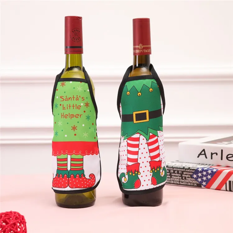 2021 New Small Apron Wine Cover Christmas Sexy Lady/Xmas Dog/Santa Pinafore red winebottle wrapper Holiday Bottle clothes Dress