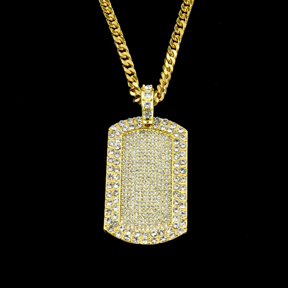 Hip Hop Iced Out Gold Silber Bling Dog Tag Armee Karte Kette Halskette voller Diamant Rapper Jungs kubanische Ketten Schmuck Geschenke für Männer und Frauen