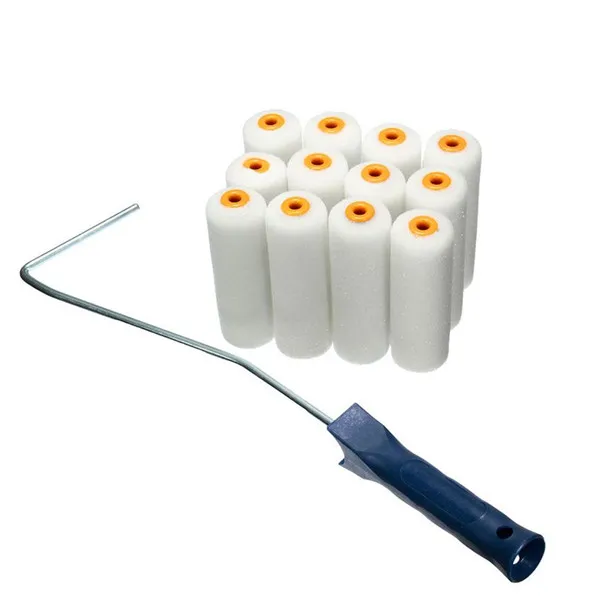 Freeshipping 12 stks / partij 100mm Craft Paint Foam Rollers Decorators Brush Smooth Tools + Handgrepen Schilderij Decoreren