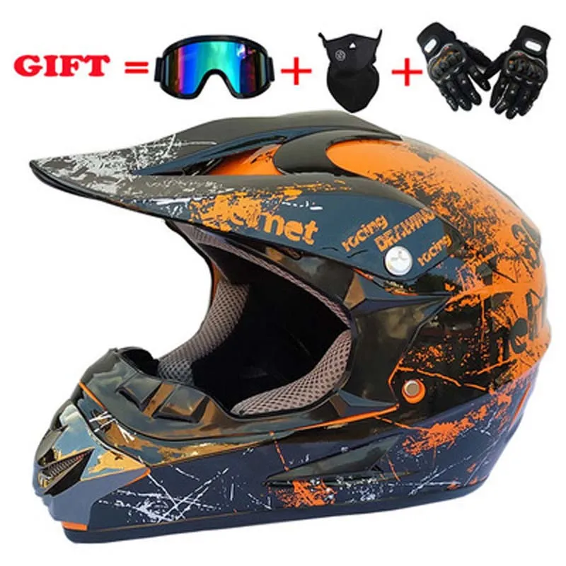 Comfortable Off Road Motocross Helmet Motorcycle Helmets Anti-scratch Casco Capacetes Open Face Offroad ATV Cross Racing Bike Casque with Goggles Mask Gloves