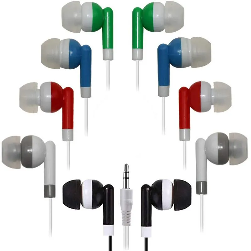 Wholesale hot sell 100pcs/lot Universal 3.5mm Audio Cheapest Disposable Colorful In-Ear Earbuds Earphone for Headset MP3 MP4