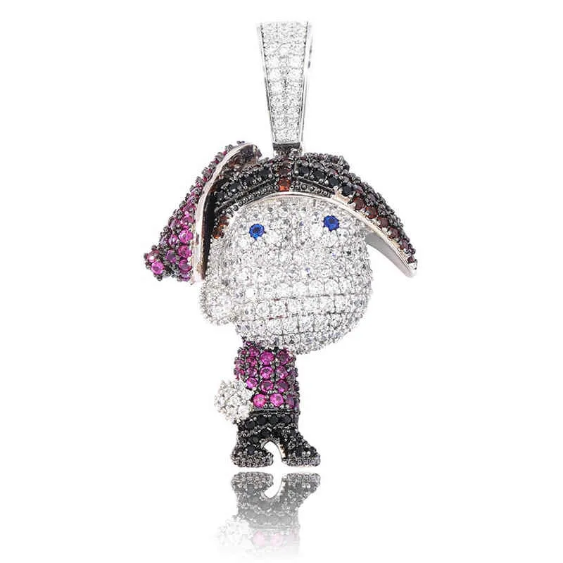 Mode Iced Out Cartoon Character Pendant Halsband med repkedja 4mm Tennis Chain Zircon Hip Hop Smycken