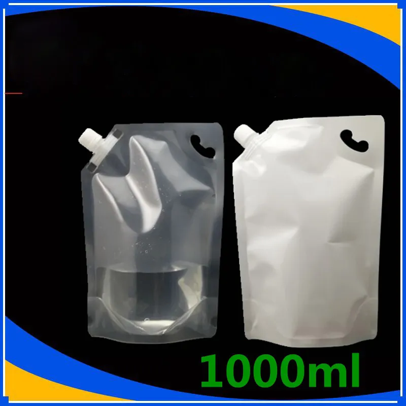 1000ml / 1L Beyaz Temizle Stand up Ambalaj Torbaları İçecek Sıvı Suyu Süt Kahve Için Balatası Depolama Kılıfı