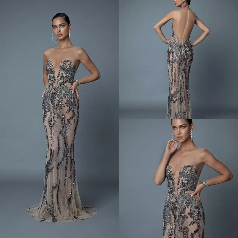 Mermaid Berta Feving Dresses Sexy See من خلال فساتين حفلة موسيقية رسمية طويلة الديكور الكريستال فستان Party Vestidos de Fiesta