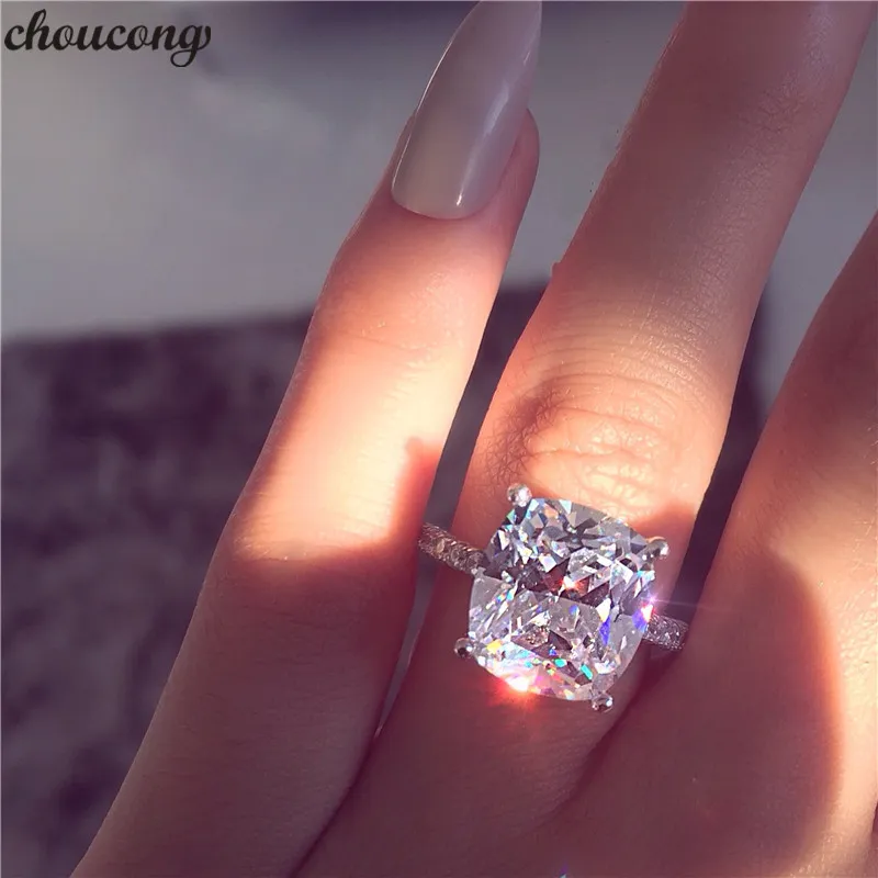 Choucong Fine Promise Ring 925 Sterling Silver Cushion cut 7mm 5A Zircon cz Fedi nuziali di fidanzamento Anelli per gioielli da donna