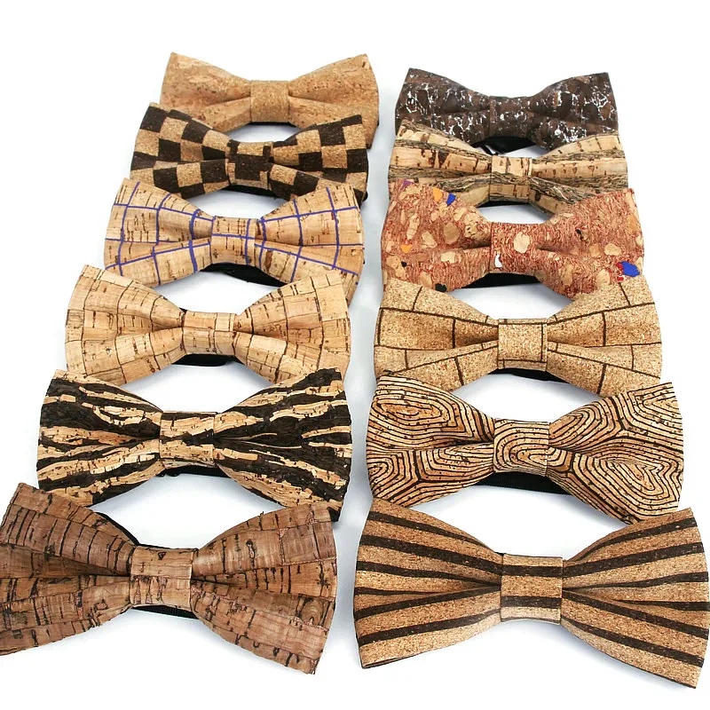 Brand New Cork Wood Men's Bow Tie Wooden Stripe Bow Ties Handmade Plaid Bowtie For Men Wedding Party Accessories Neckwear2409