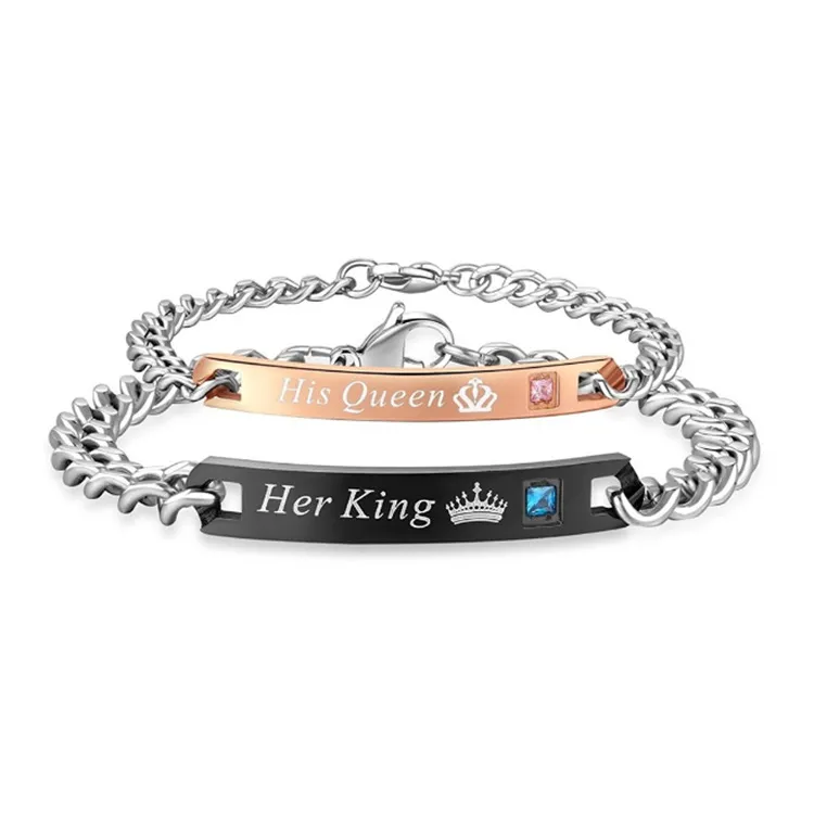 Fashion Her King and His Queen Couple bracelets For women men Her Beast His Beauty Personalized Bangle 2019 Jewelry Gift