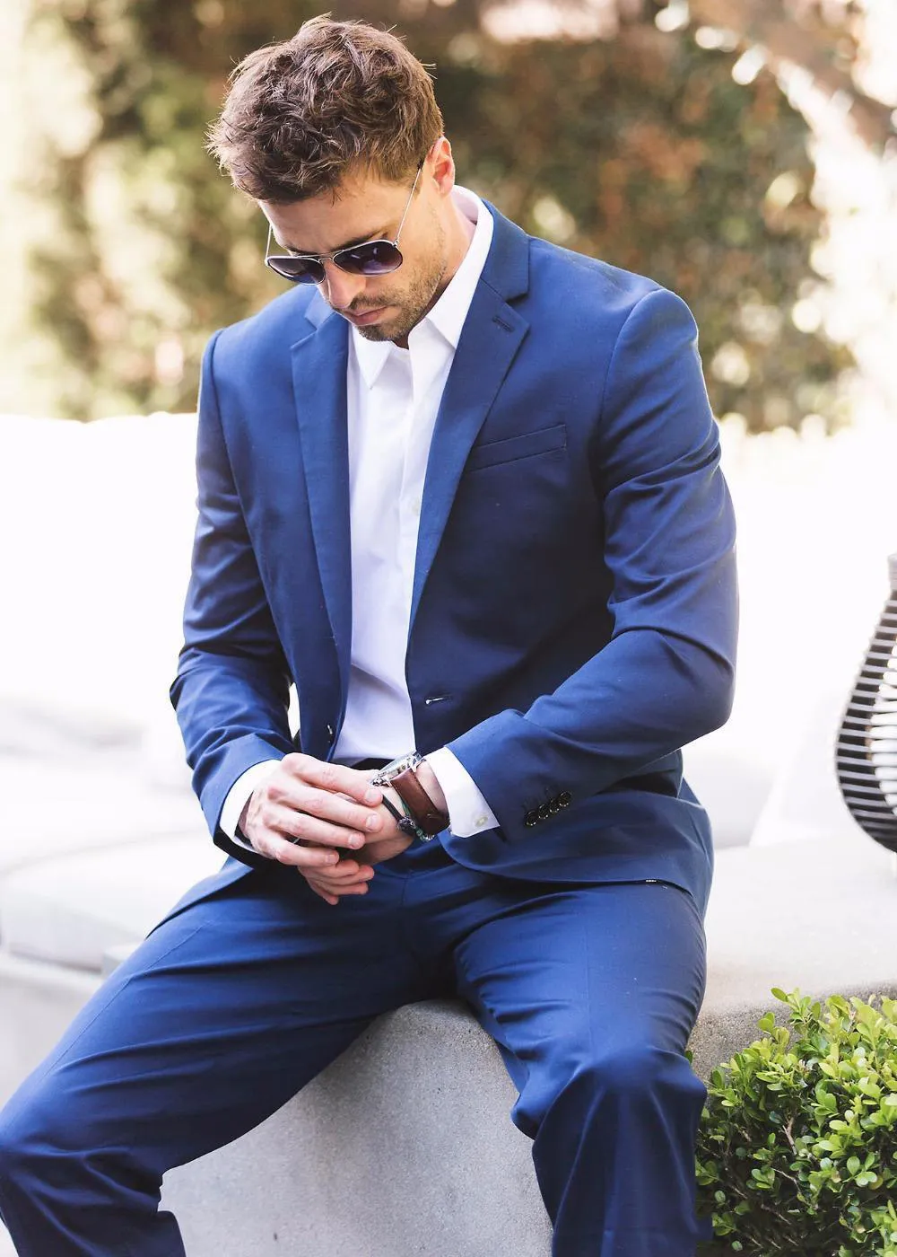 Custom Royal Blue Slim Fit Mannen Past Huwelijk 2019 Formele Bruidegom Twee stukken Tuxedos (jas + broek) Prom Draag