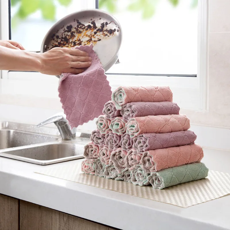 Kitchen Cleaning Wiping Rags Dish Cleaning Cloths Water Absorption Anti-grease Dish Cloth Microfiber Color Washing Towel Magic BC BH1022