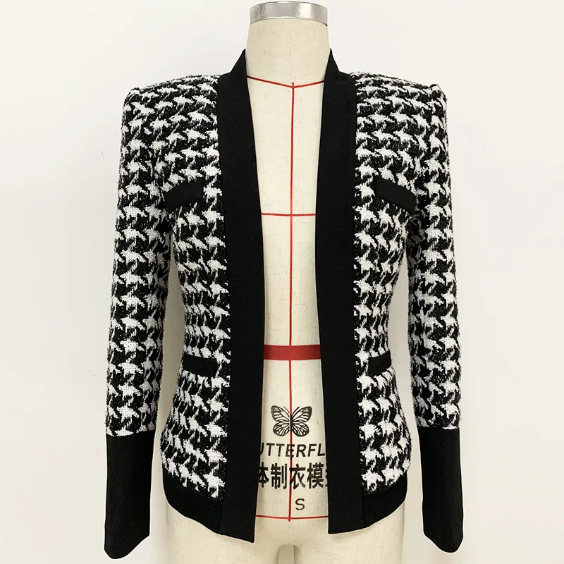 1022 2019 Autunno Marca Stesso Stile Cappotto Manica lunga Plaid Tweed Cardigan con scollo a V Moda Abbigliamento donna OULAIDI