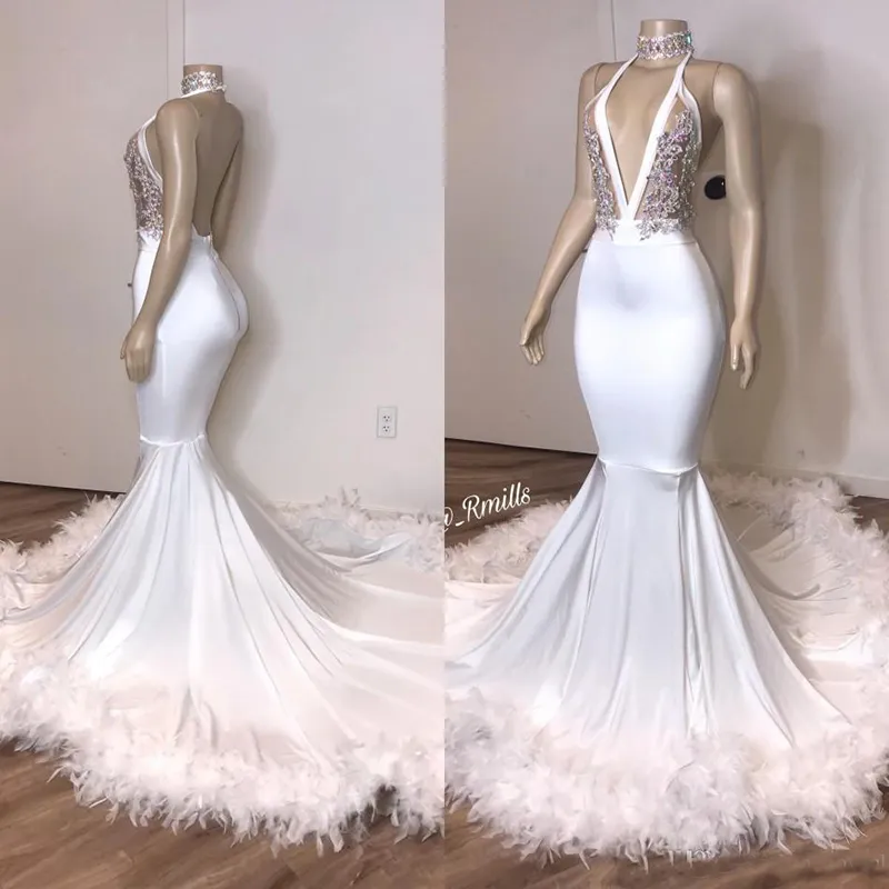 Gorgeous Rhinestone Beaded White Mermaid Jersey Long Prom Dresses, Evening Gown, PD0377