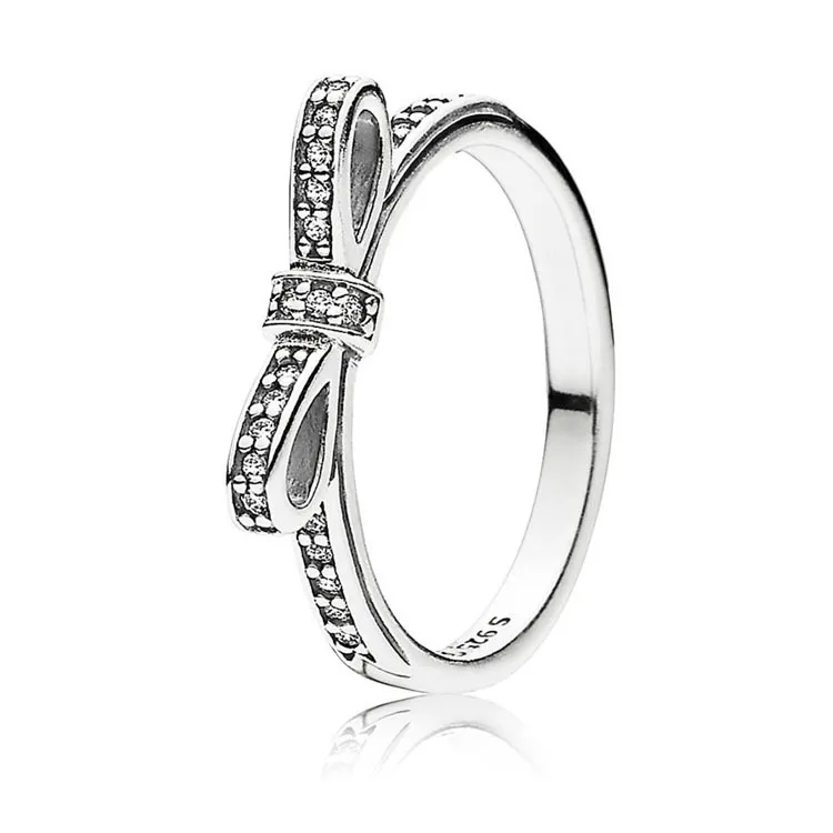 Klassieke boog ring vrouwen cz diamant trouwringen sets originele doos voor Pandora 925 sterling zilveren boog-knoop ring meisje sieraden