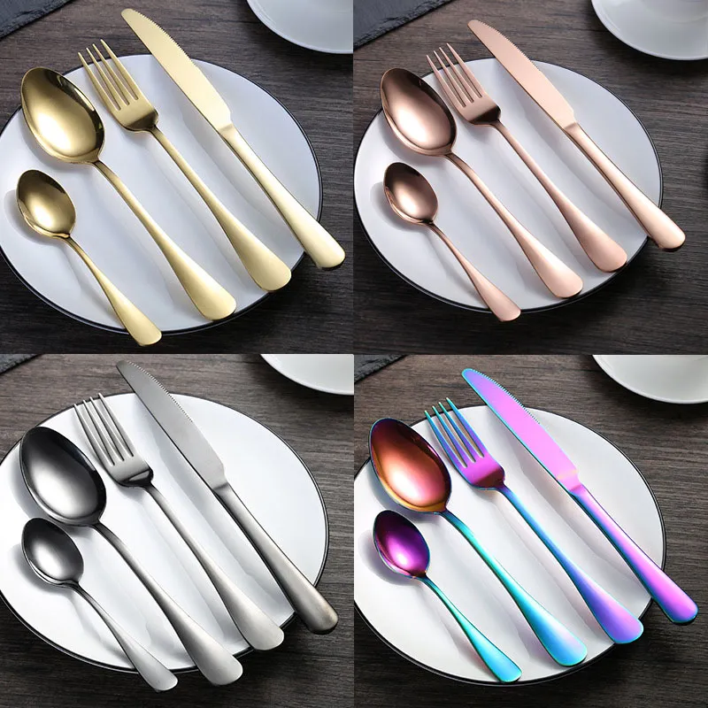 4PCS/SET 5 Kolor Wysokiej klasy Rainbow Cutlery Zestaw oprogramowania łyżki łyżki noża łyżeczki stałej zastawy stołowe luksusowe zestawy stołowe