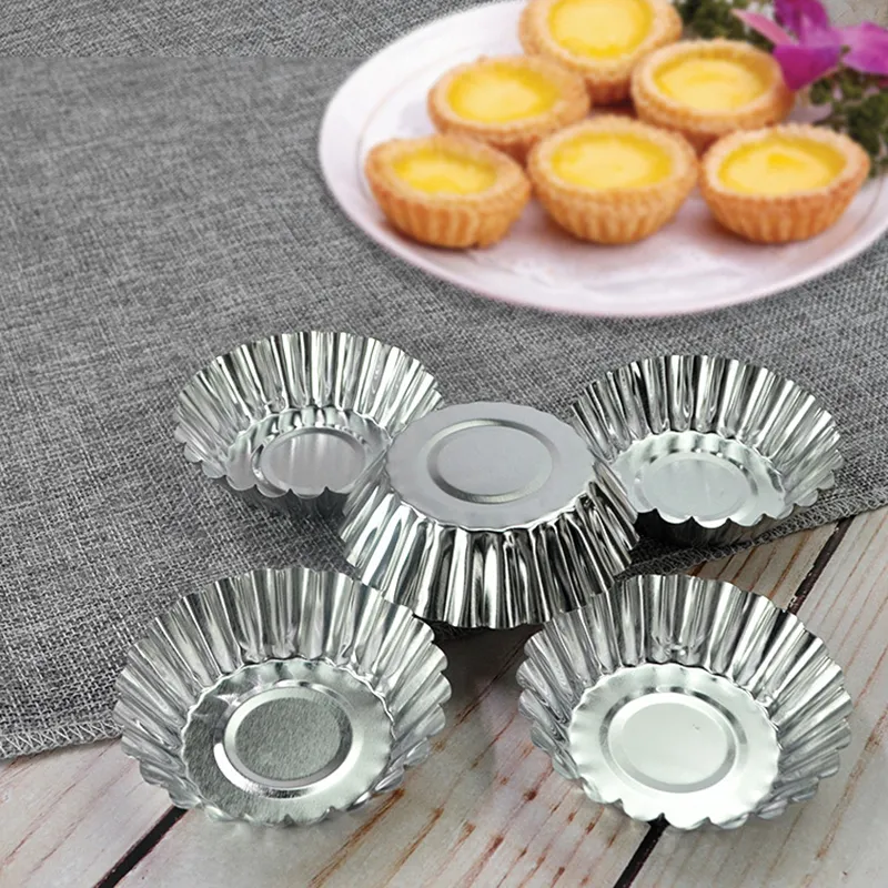 Egg Tart Mold antiaderente Ripple alumínio Flor Liga Forma reutilizável queque e muffin Mold Baking Cup Tartlets Pans