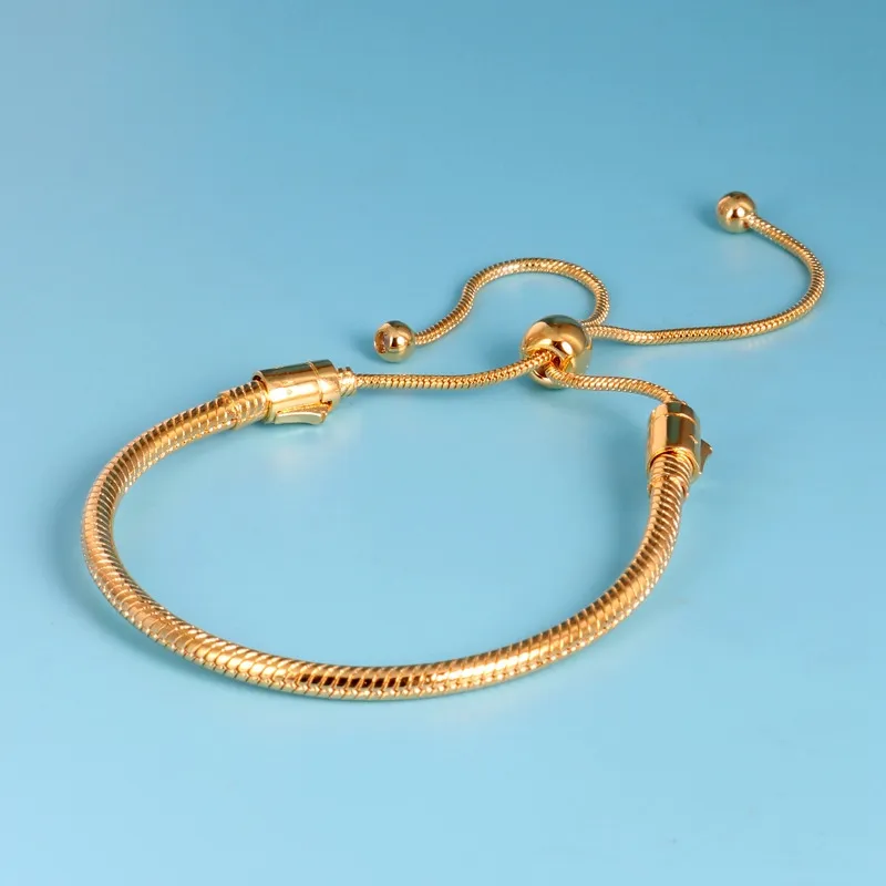 Hot snake bone retractable bracelet for Pandora 925 sterling silver plated 18K gold with original box classic elegant ladies bracelet